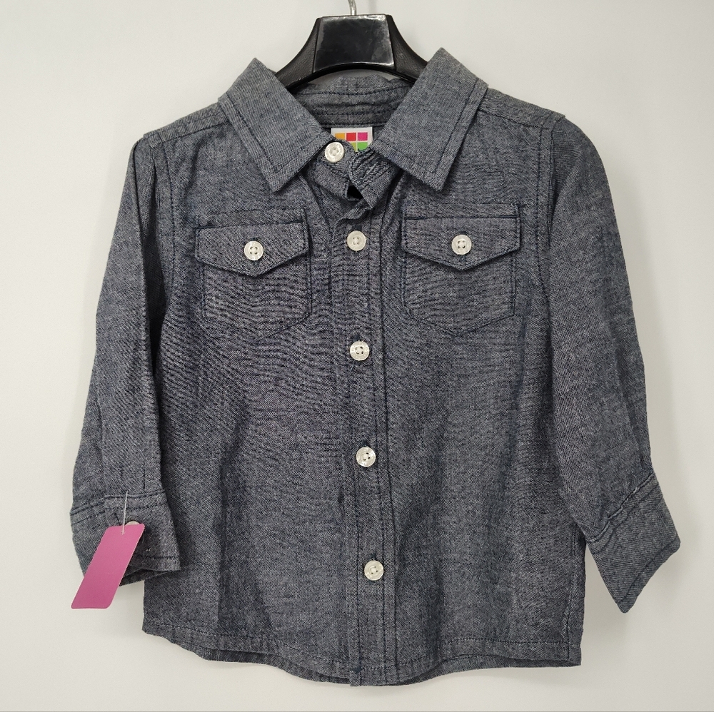 healthtex Blue/Gray Denim-Look Baby Shirt Size 12 months